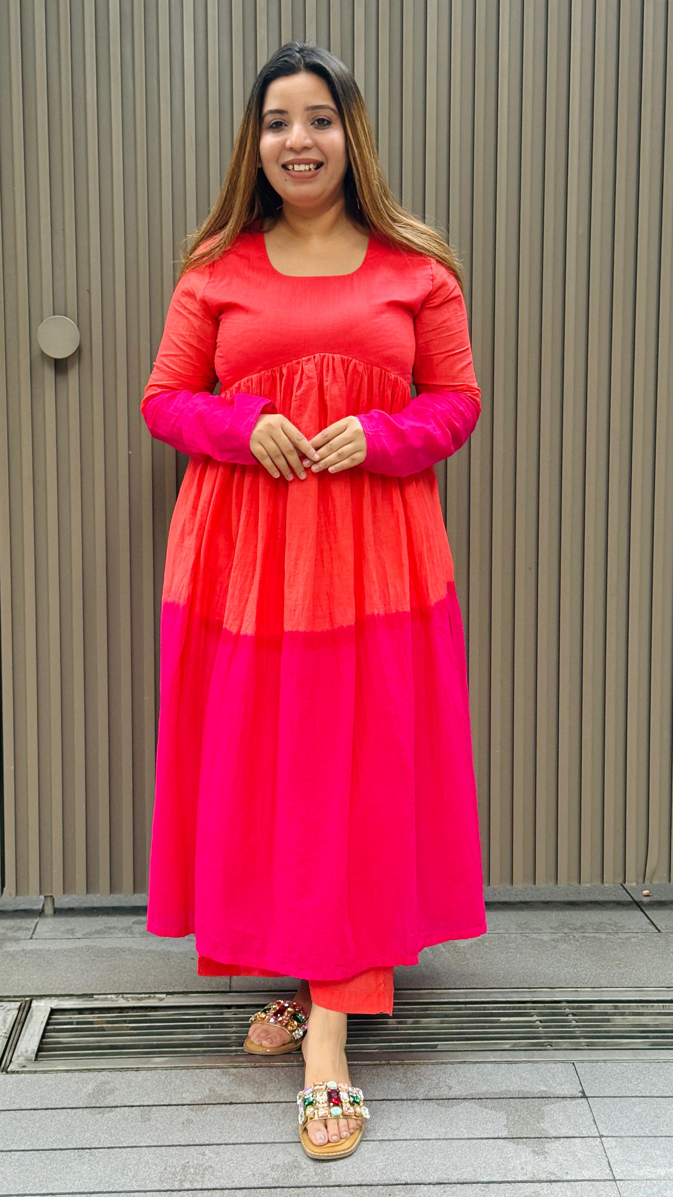 Aliya Cut Kurta Set- Pink